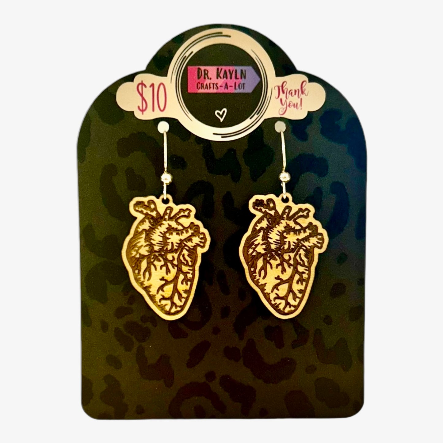 Anatomic Heart Earrings - Wooden Dangle