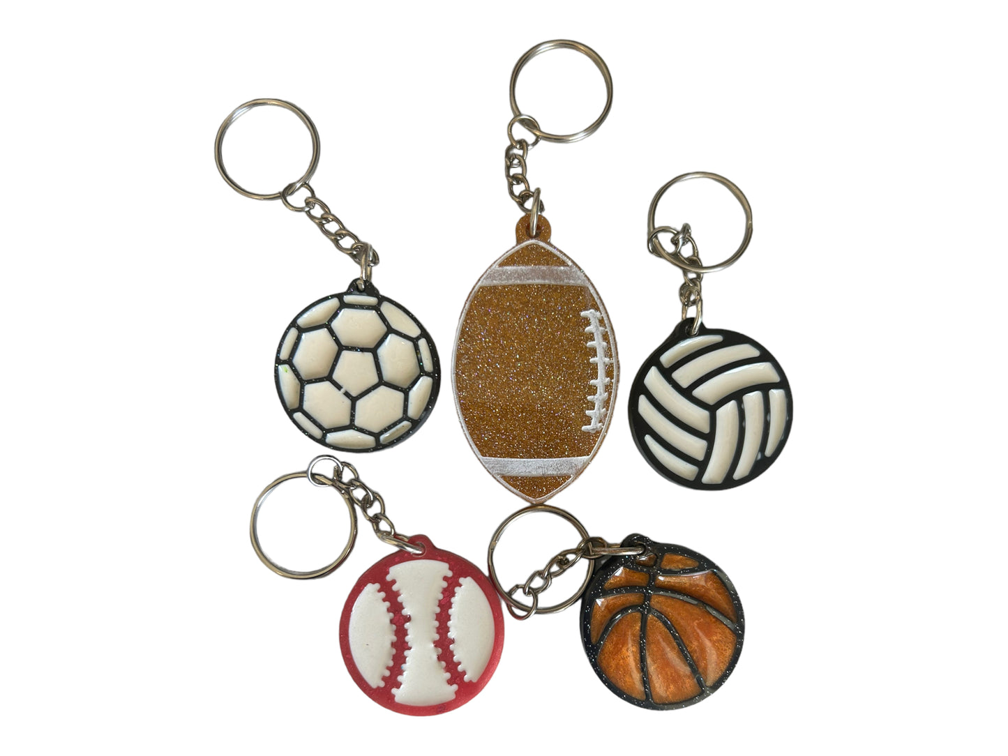 Sports Resin Keychains - Soccer, Volleyball, Basketball, Baseball, Football