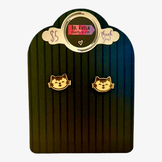 Cat Wooden Stud Earrings