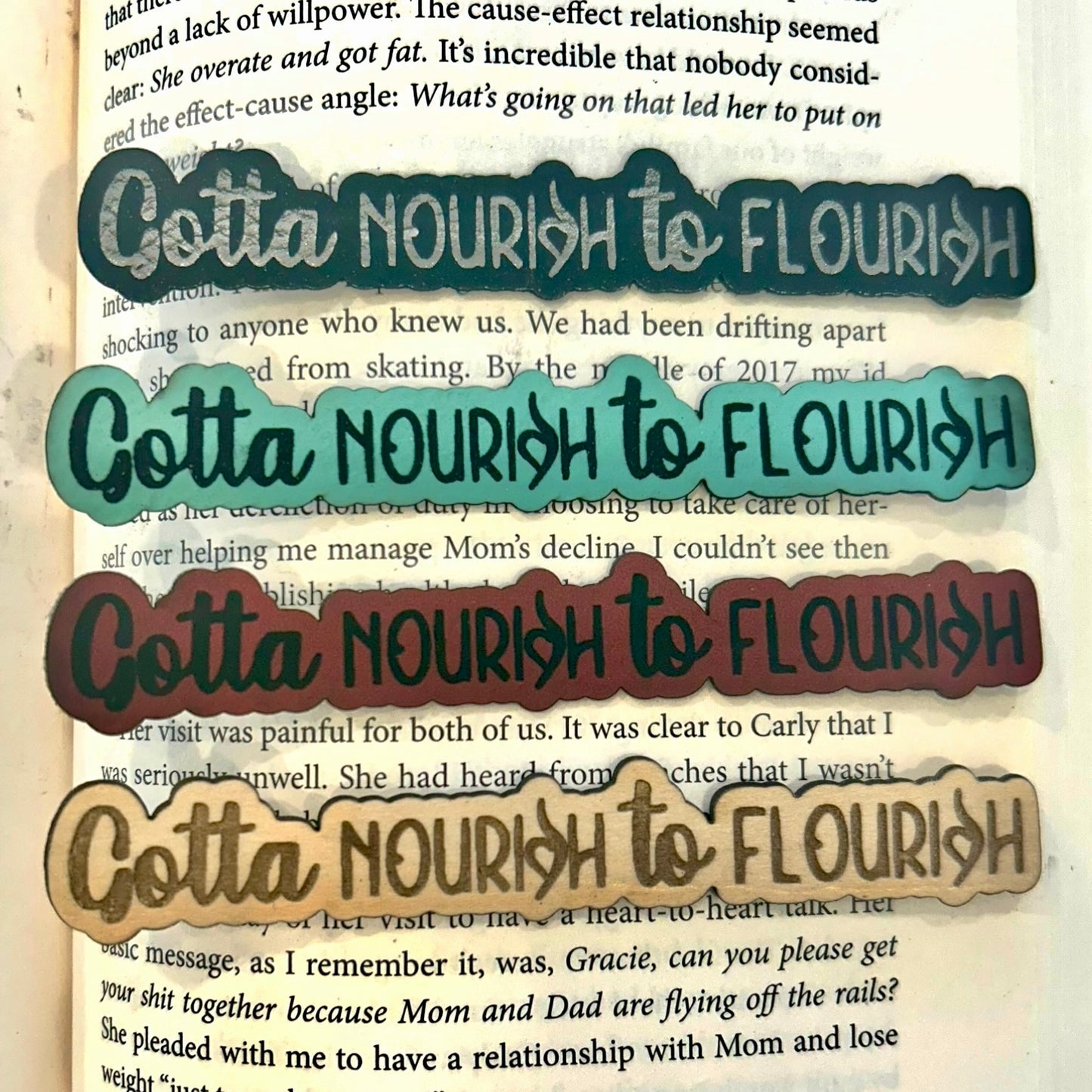 Gotta Nourish to Flourish Eating Disorder Recovery Bookmark - Leather or Wooden