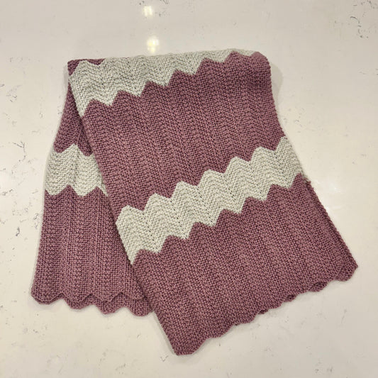Purple and Creamy White Striped Chevron Blanket