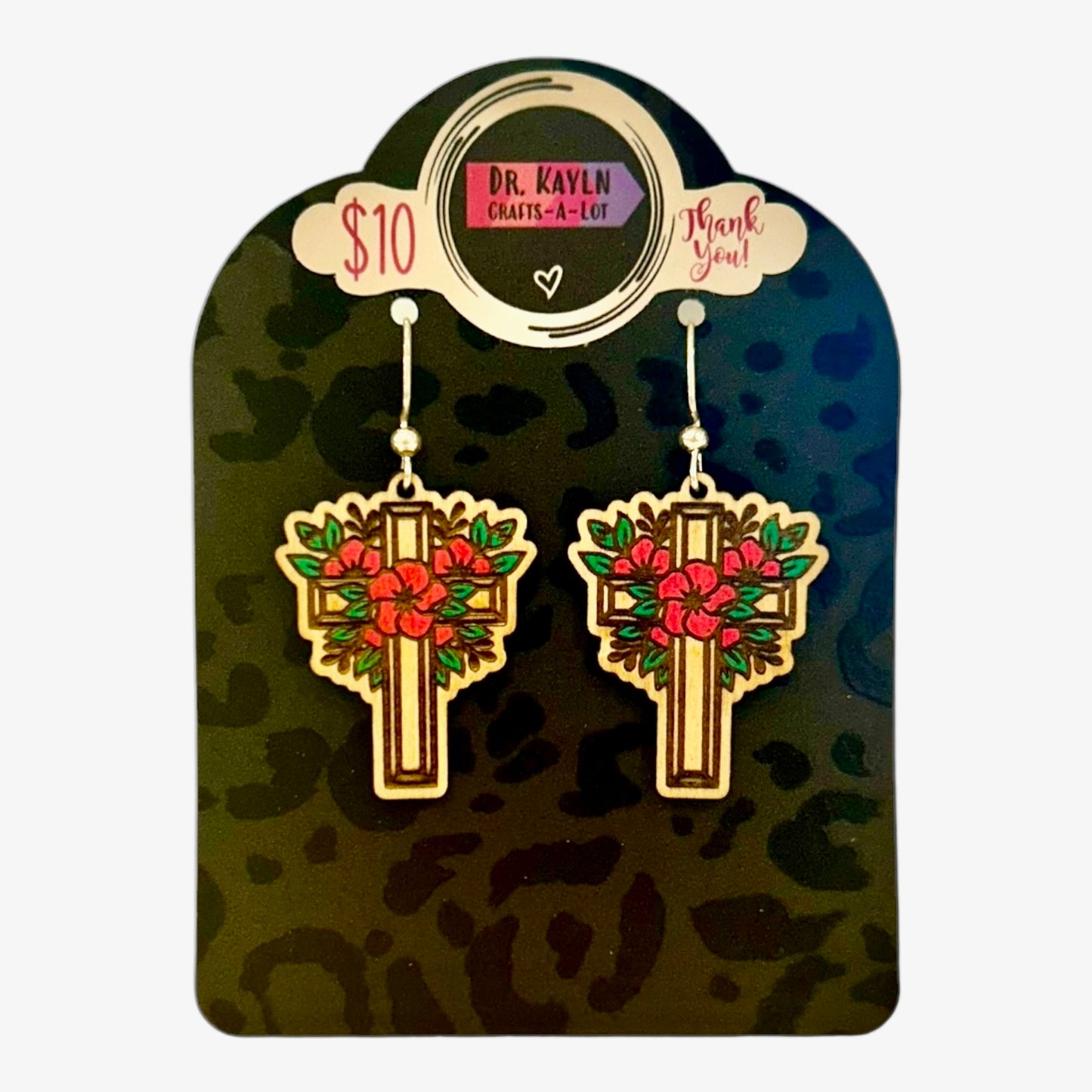 Christian Cross Earrings - Wooden Dangle