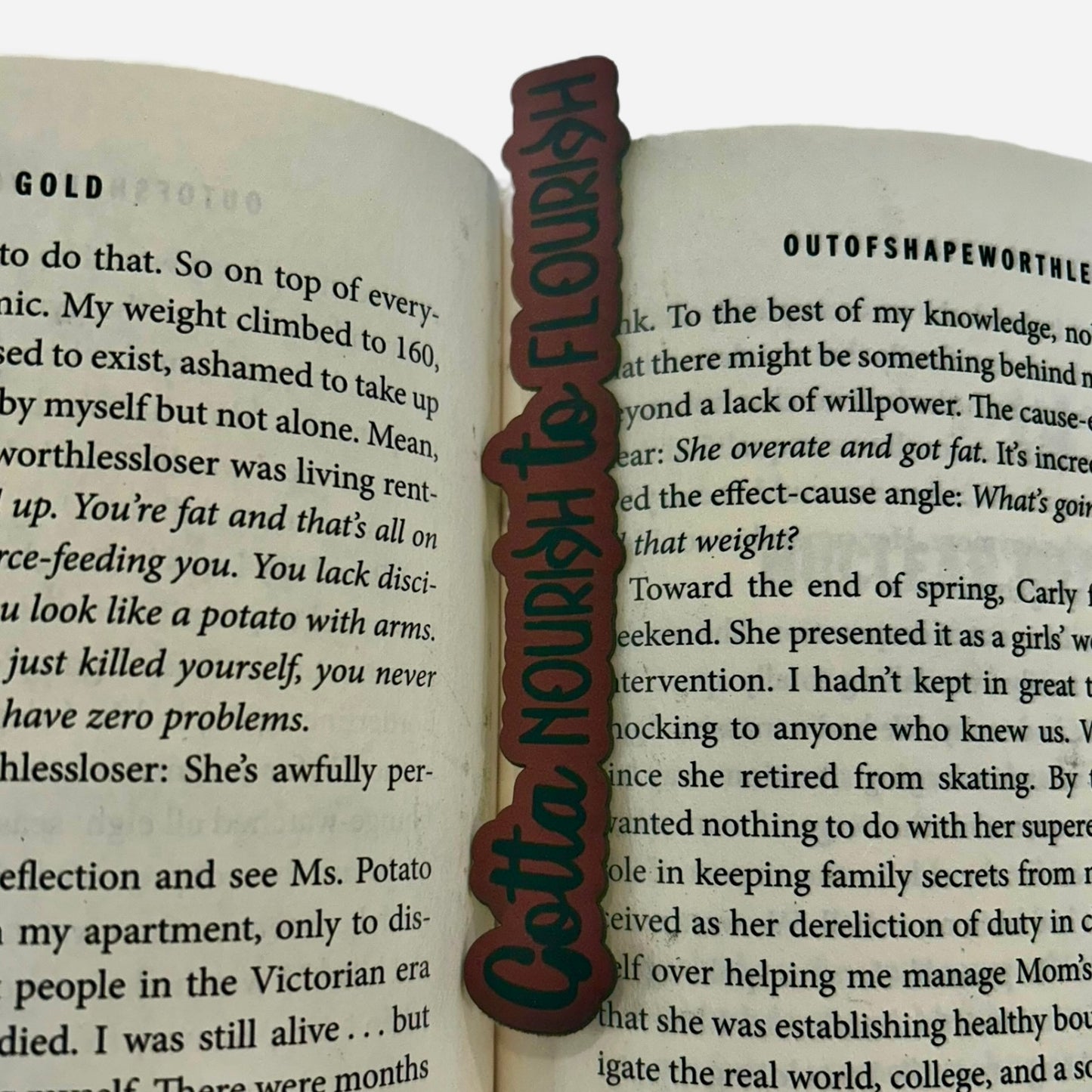 Gotta Nourish to Flourish Eating Disorder Recovery Bookmark - Leather or Wooden
