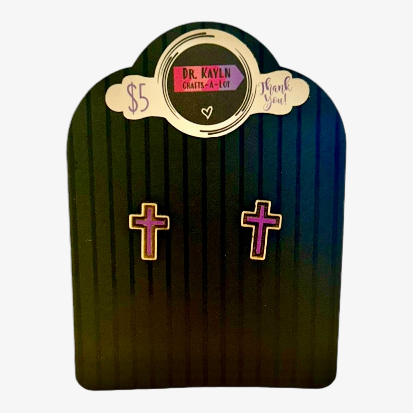 Christian Cross - Wooden Stud Earrings