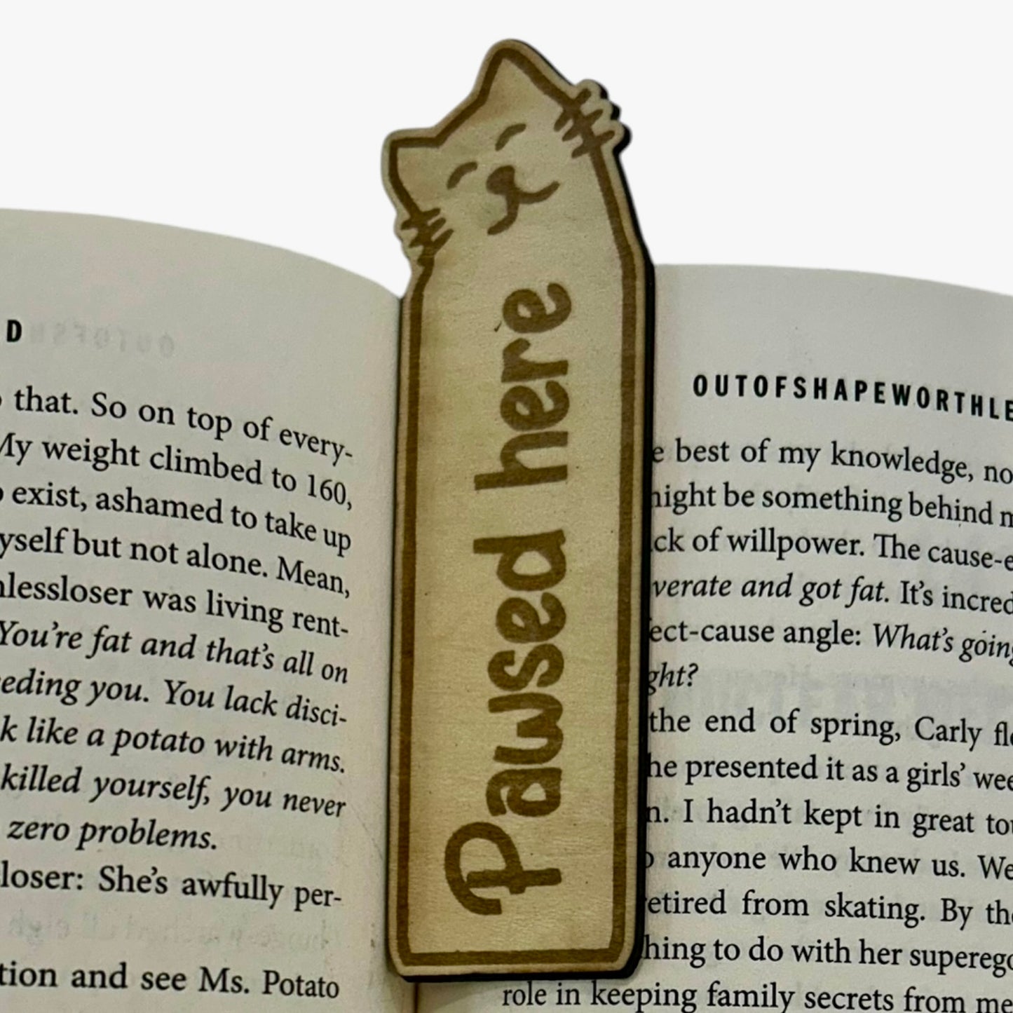 Pawsed Here Cat Bookmark - Leather or Wooden