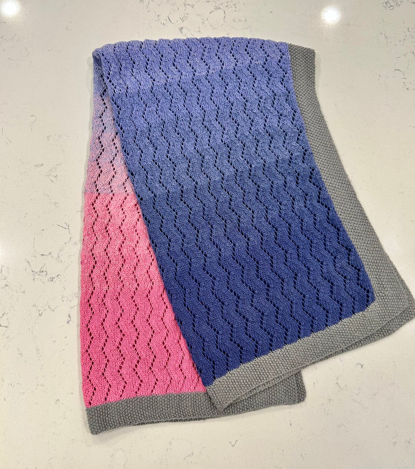 Pink to Purple Ombre Chevron Lace Knit Blanket