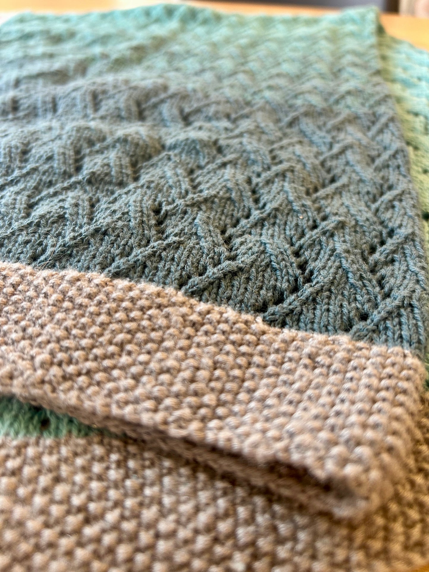 Baby Blue to Navy Ombre Chevron Lace Knit Blanket