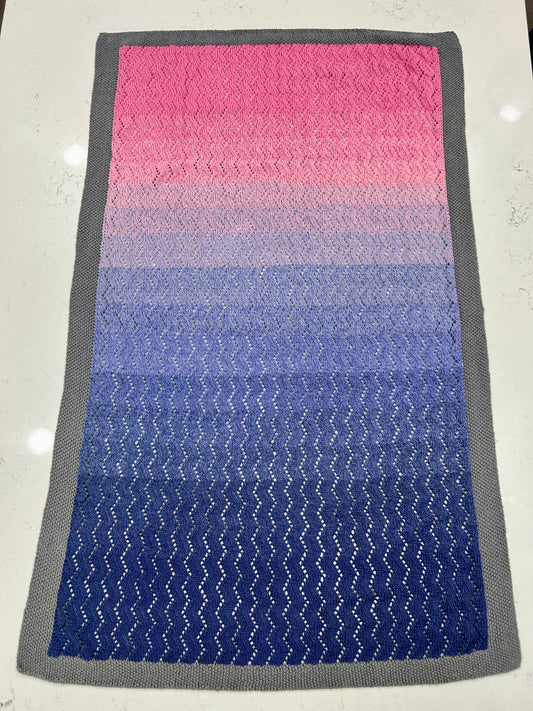 Pink to Purple Ombre Chevron Lace Knit Blanket