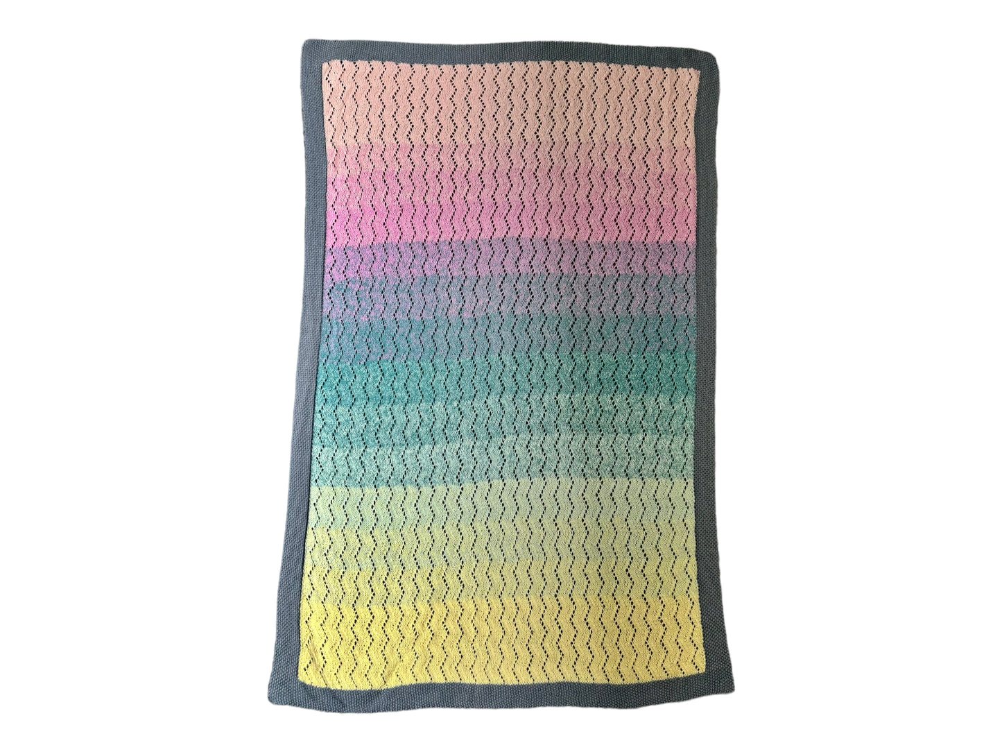 Pastel Ombre Chevron Lace Hand Knit Baby Blanket