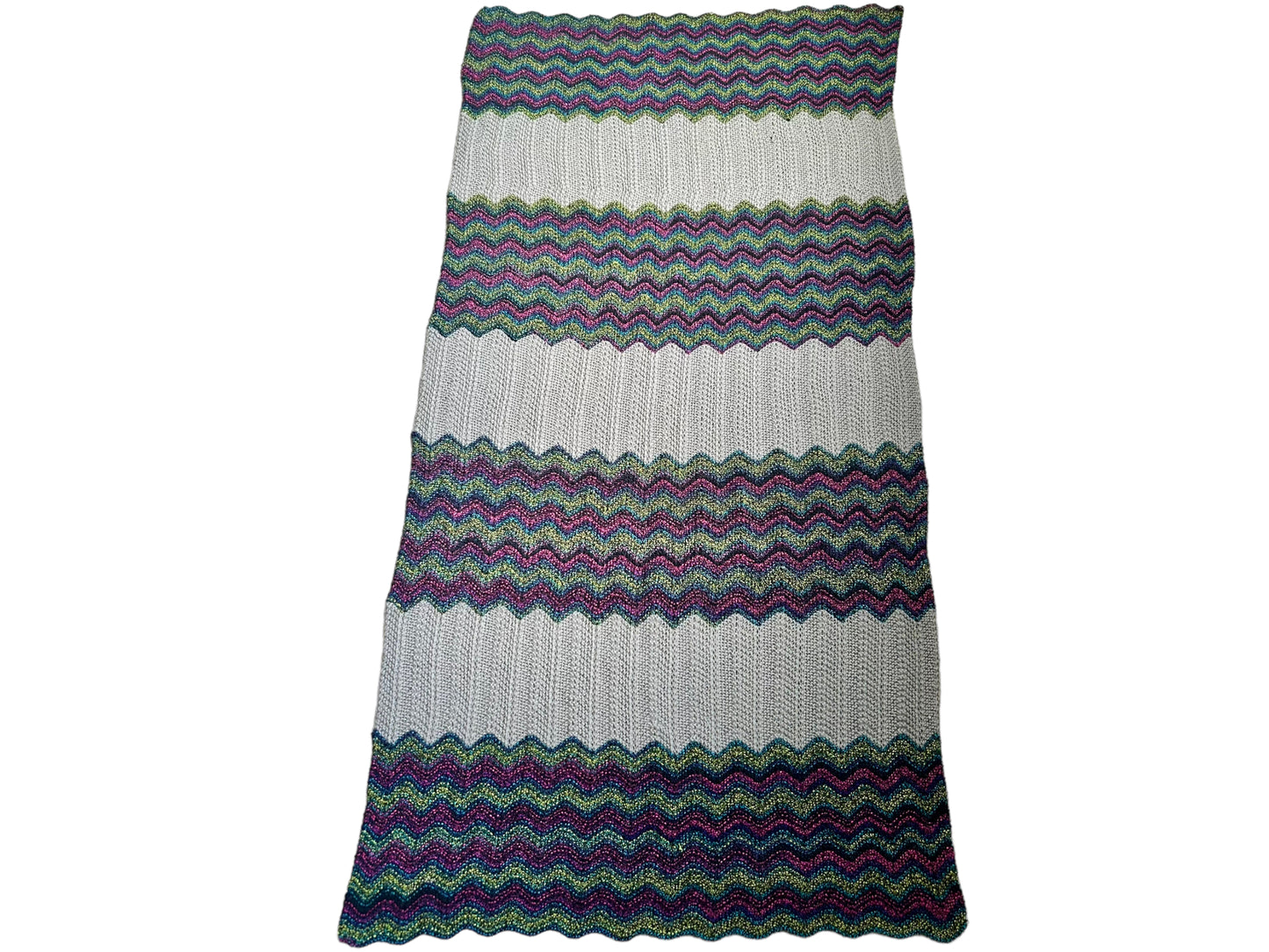 Rainbow and Gray Striped  Chevron Hand Knit Baby Blanket