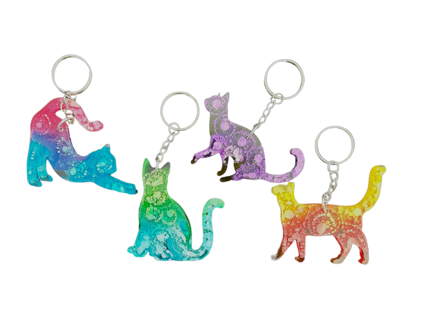 Cat Watercolor Resin Keychain