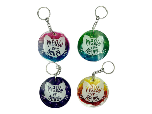 Meow Or Never Cat Quote Resin Keychain