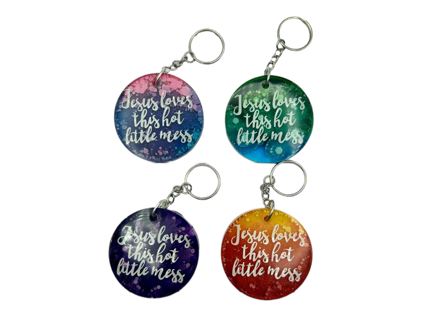 Jesus Loves This Hot Little Mess Christian Quote Resin Keychain