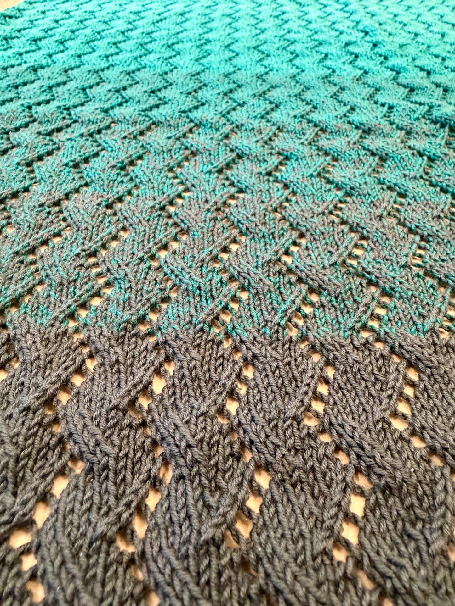 Teal Ombre Chevron Lace Hand Knit Baby Blanket