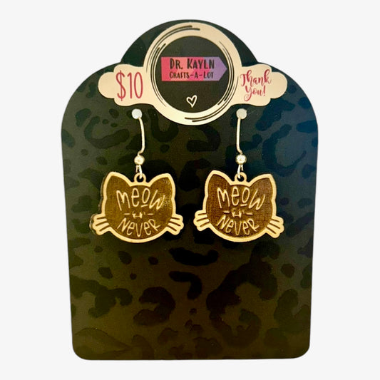 Meow or Never Cat Earrings - Wooden Dangle