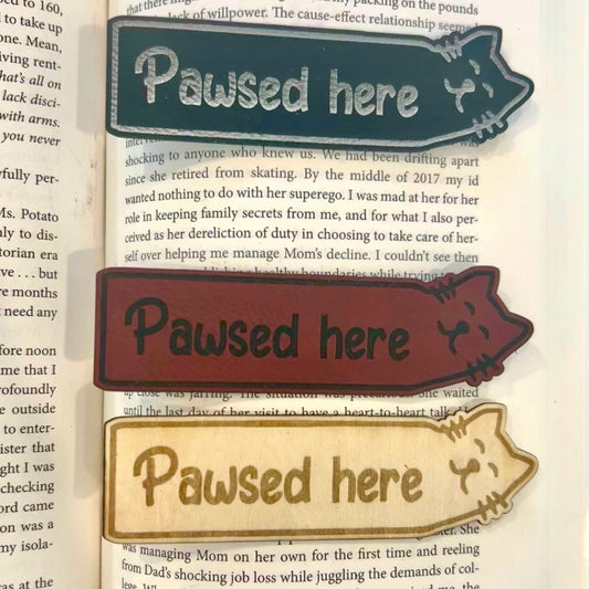 Pawsed Here Cat Bookmark - Leather or Wooden