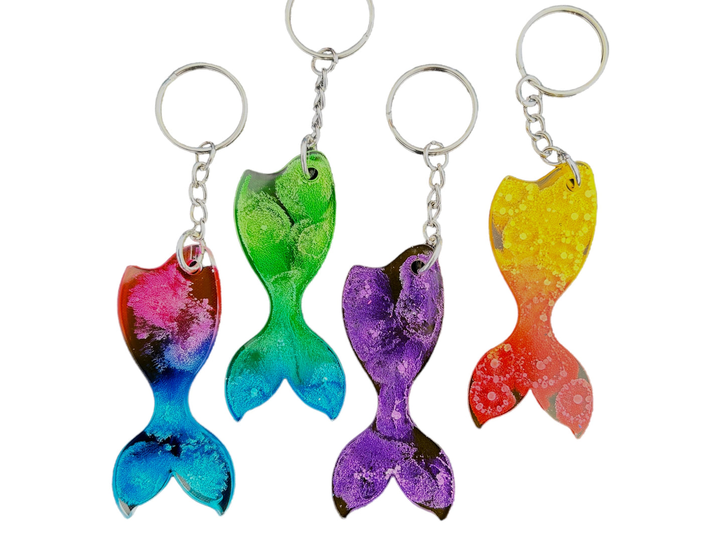 Small Mermaid Tail Watercolor Resin Keychain