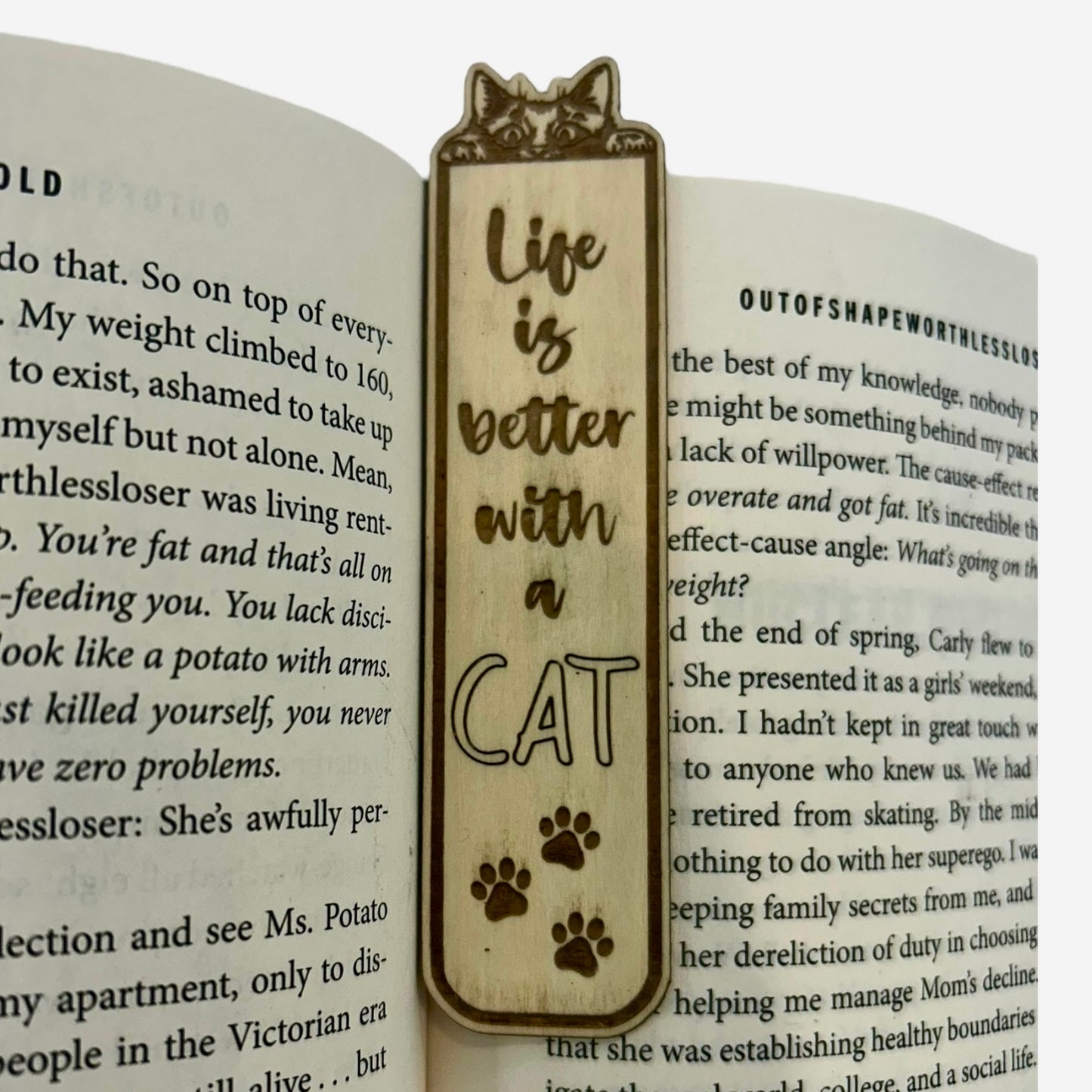 Life is Better With a Cat Bookmark - Leather or Wooden