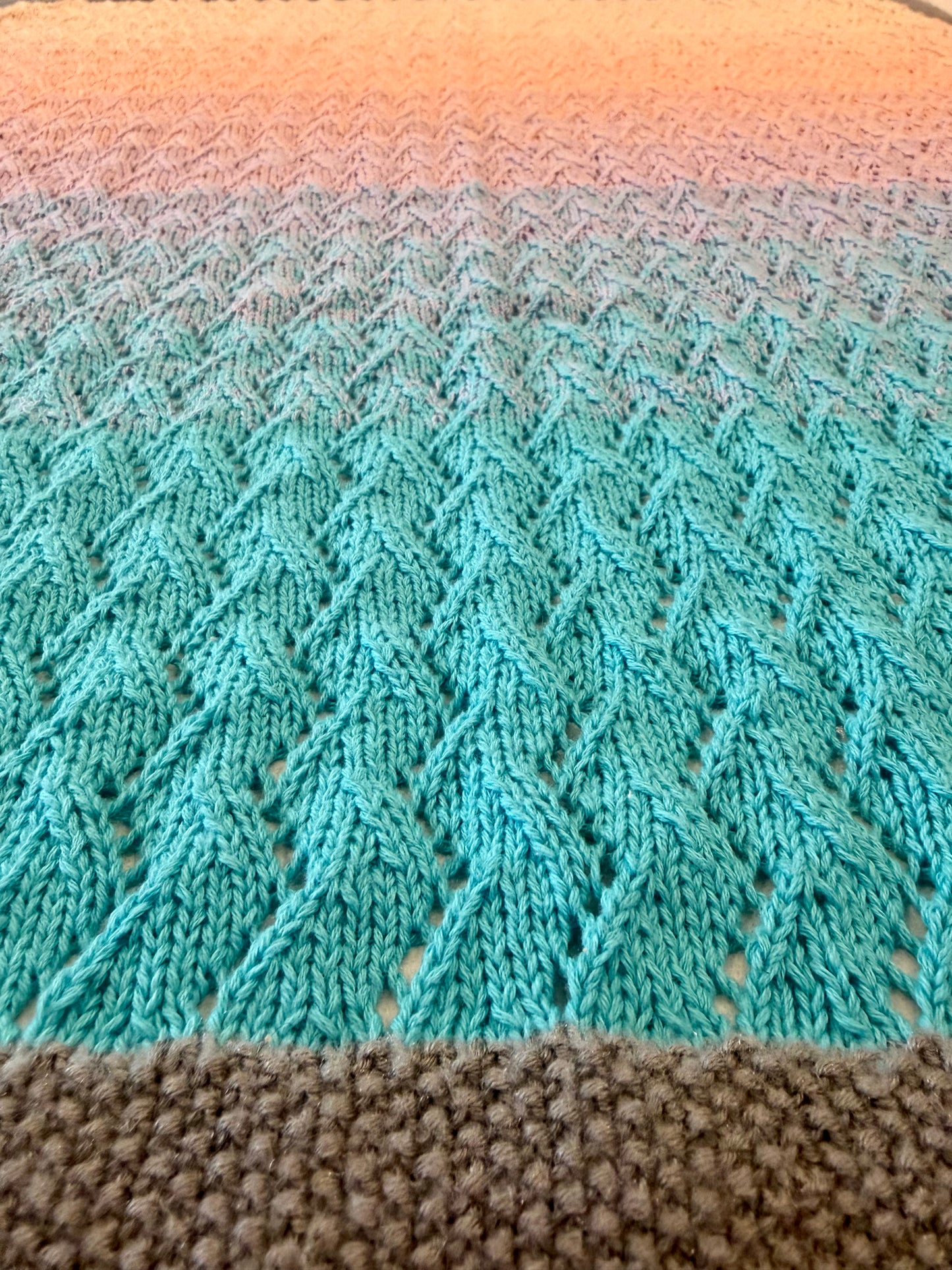 Blue to Peach Ombre Chevron Lace Knit Blanket