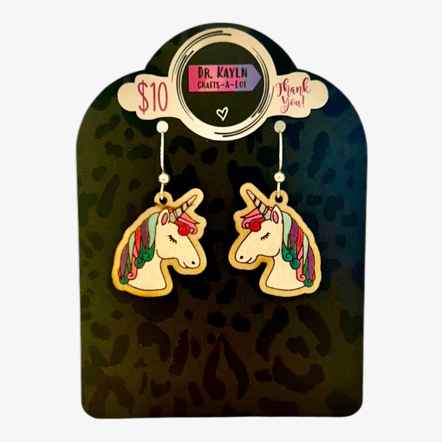 Unicorn Handpainted Earrings - Wooden Dangle