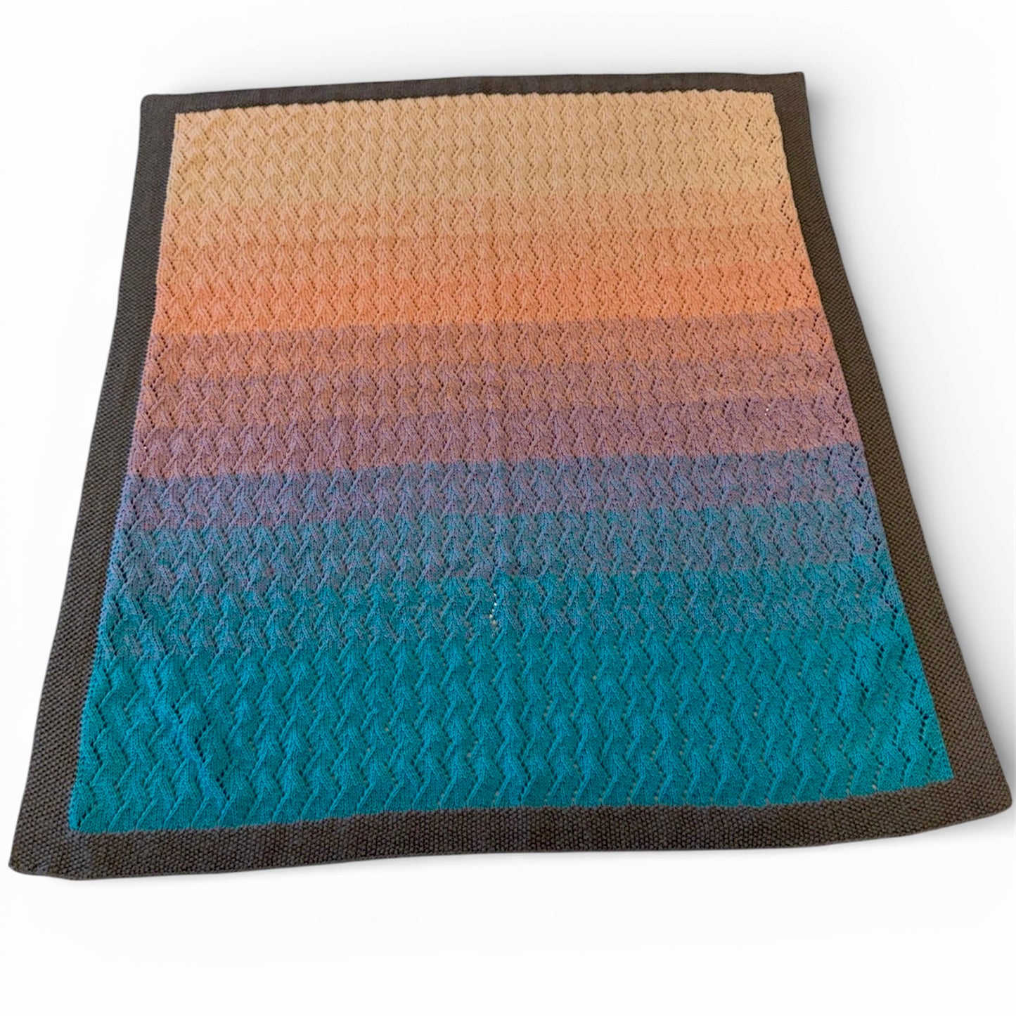 Blue to Peach Ombre Chevron Lace Knit Blanket