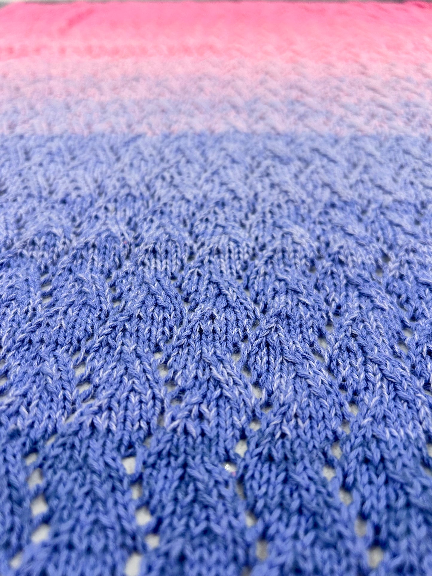 Pink to Purple Ombre Chevron Lace Knit Blanket