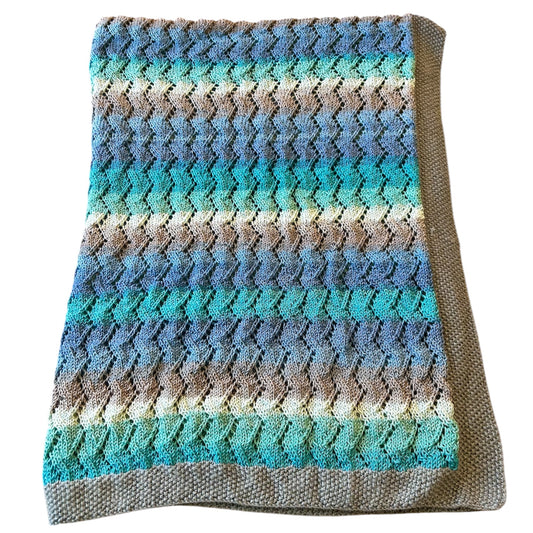 Shades of Blue Striped Chevron Lace Knit Blanket