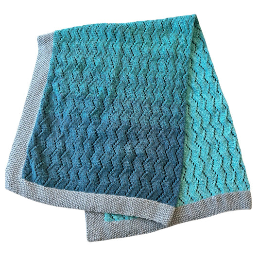 Blue to Teal Ombre Chevron Lace Knit Blanket