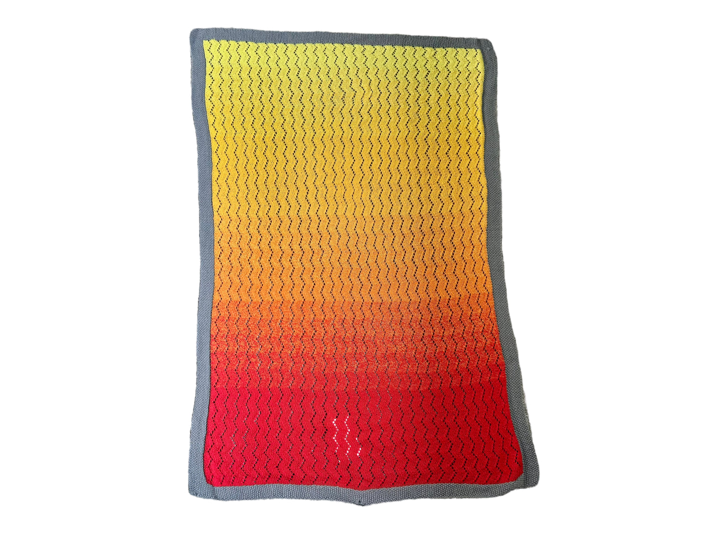 Red and Yellow “Sunset” Chevron Lace Hand Knit Baby Blanket