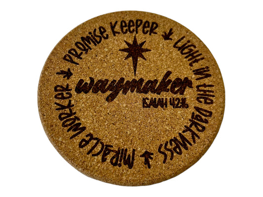 Waymaker Isiah 42:16 Christian Bible Verse Cork Coaster