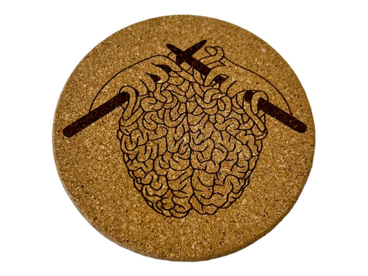 Knitting Brain Mental Health Cork Coaster