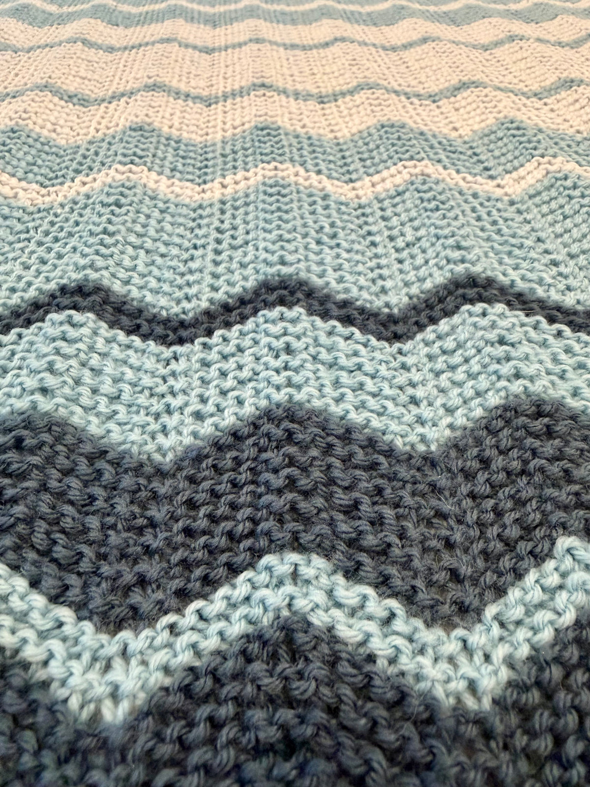 Navy Blue Ombre Striped  Chevron Hand Knit Baby Blanket