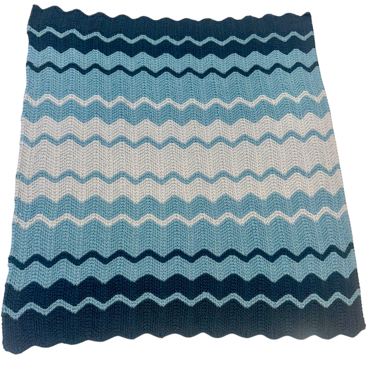 Navy Blue Ombre Striped  Chevron Hand Knit Baby Blanket