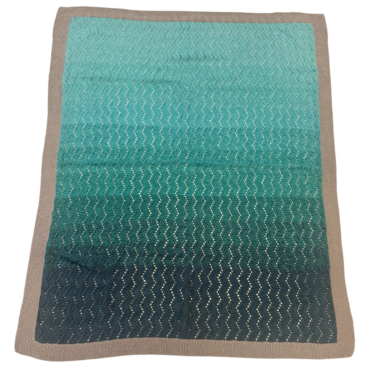 Teal Ombre Chevron Lace Hand Knit Baby Blanket