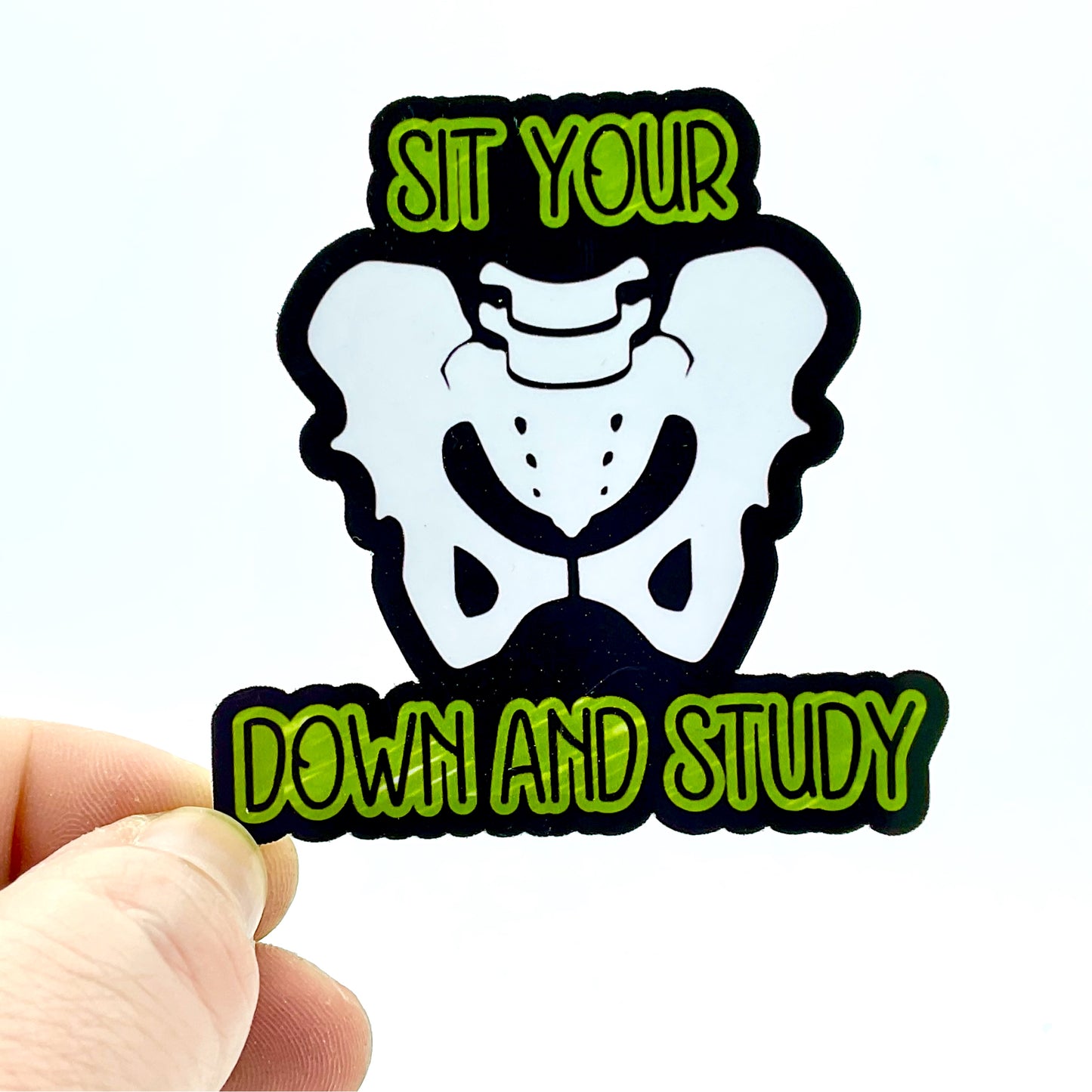 Sit Your (Pelvis) Down and Study (Black) Medical, Nursing, PT Student Waterproof Sticker