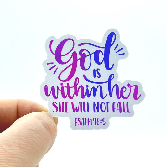 God is Within Her Psalm 46:5 (Purple) Waterproof Sticker