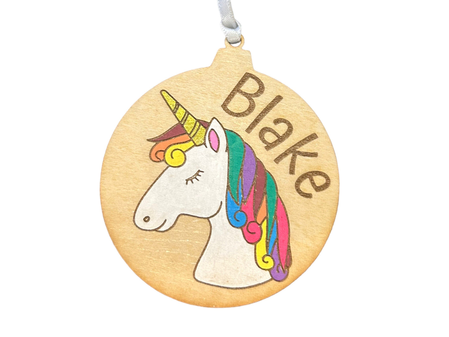 Customized Unicorn Handpainted Wooden Ornament - With Your Name!